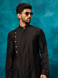 Thumbnail for Shrestha by Vastramay Men's Black Viscose Blend Kurta - Distacart