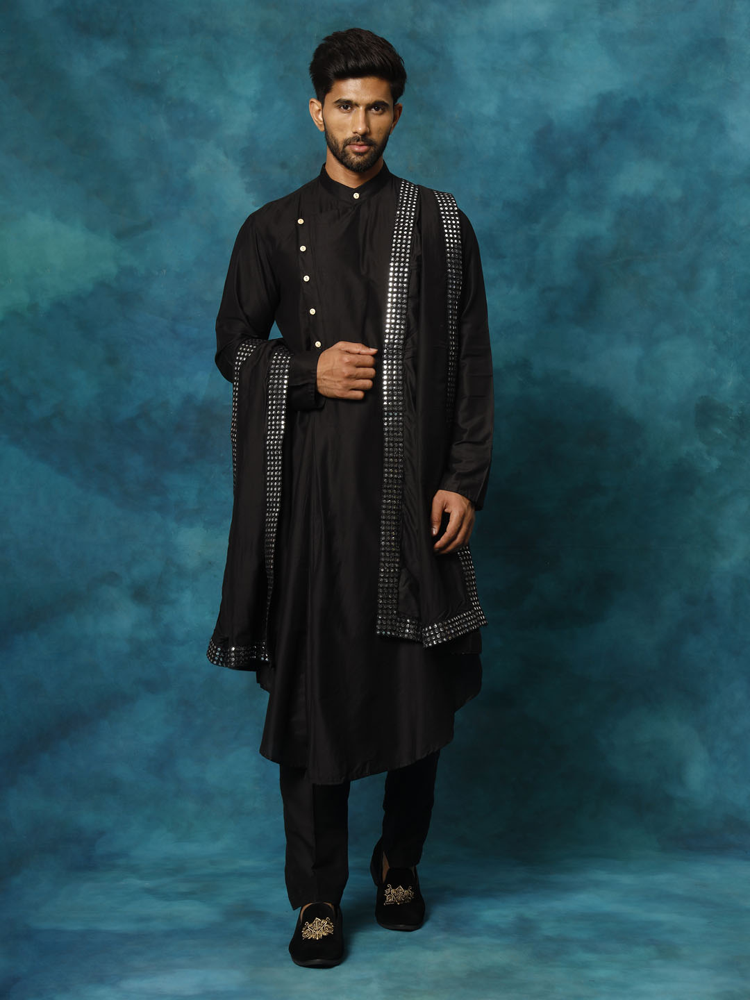 Shrestha by Vastramay Men's Black Viscose Blend Kurta, Pyjama & Dupatta Set - Distacart