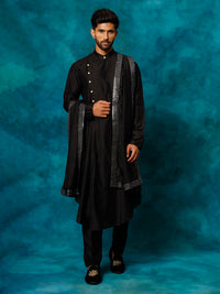 Thumbnail for Shrestha by Vastramay Men's Black Viscose Blend Kurta, Pyjama & Dupatta Set - Distacart