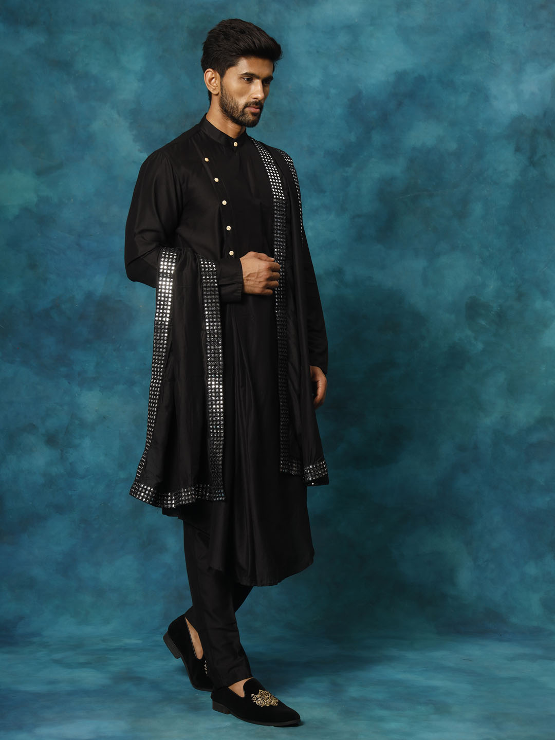 Shrestha by Vastramay Men's Black Viscose Blend Kurta, Pyjama & Dupatta Set - Distacart