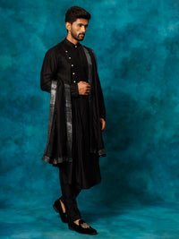 Thumbnail for Shrestha by Vastramay Men's Black Viscose Blend Kurta, Pyjama & Dupatta Set - Distacart