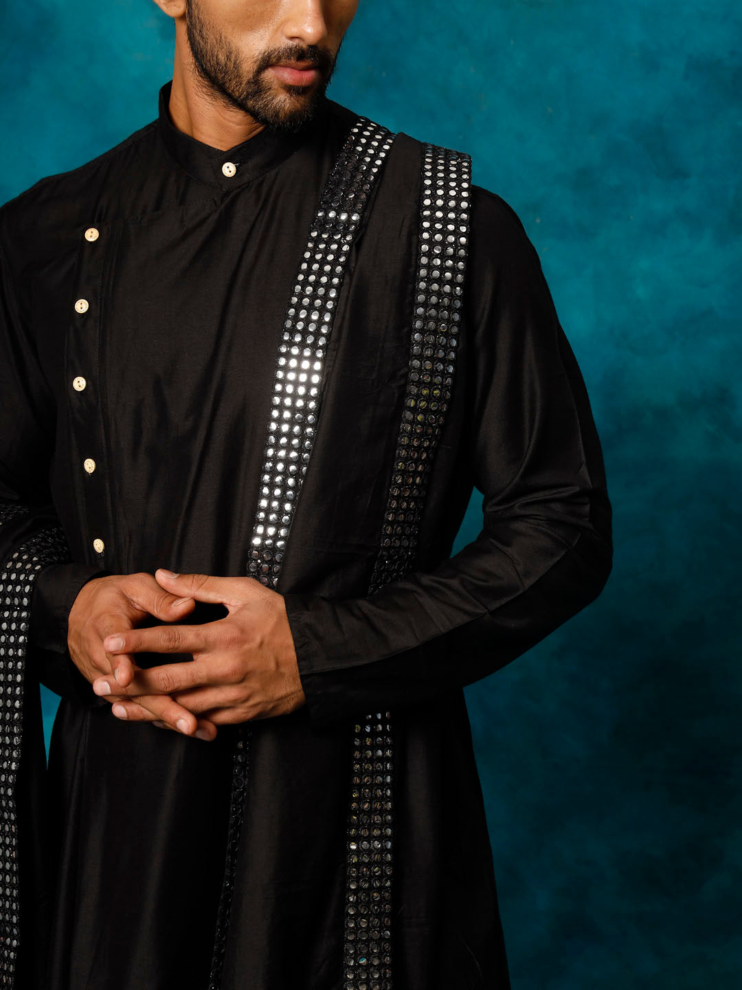 Shrestha by Vastramay Men's Black Viscose Blend Kurta, Pyjama & Dupatta Set - Distacart