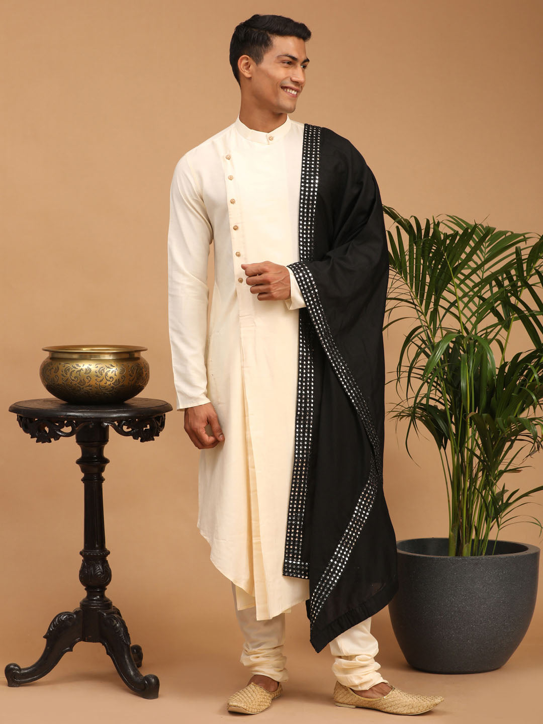 Shrestha by Vastramay Men's Cream Viscose Blend Kurta Pyjama Set With Dupatta - Distacart