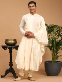 Thumbnail for Shrestha by Vastramay Men's Cream Viscose Blend Kurta Pyjama Set With Dupatta - Distacart