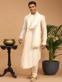 Thumbnail for Shrestha by Vastramay Men's Cream Viscose Blend Kurta Pyjama Set With Dupatta - Distacart
