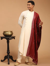 Thumbnail for Shrestha by Vastramay Men's Cream Viscose Blend Kurta Pyjama Set With Dupatta - Distacart