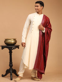 Thumbnail for Shrestha by Vastramay Men's Cream Viscose Blend Kurta Pyjama Set With Dupatta - Distacart