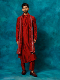 Thumbnail for Shrestha by Vastramay Men's Maroon Viscose Blend Kurta, Pyjama & Dupatta Set - Distacart