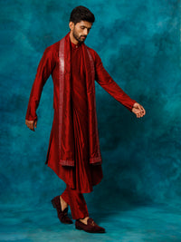 Thumbnail for Shrestha by Vastramay Men's Maroon Viscose Blend Kurta, Pyjama & Dupatta Set - Distacart