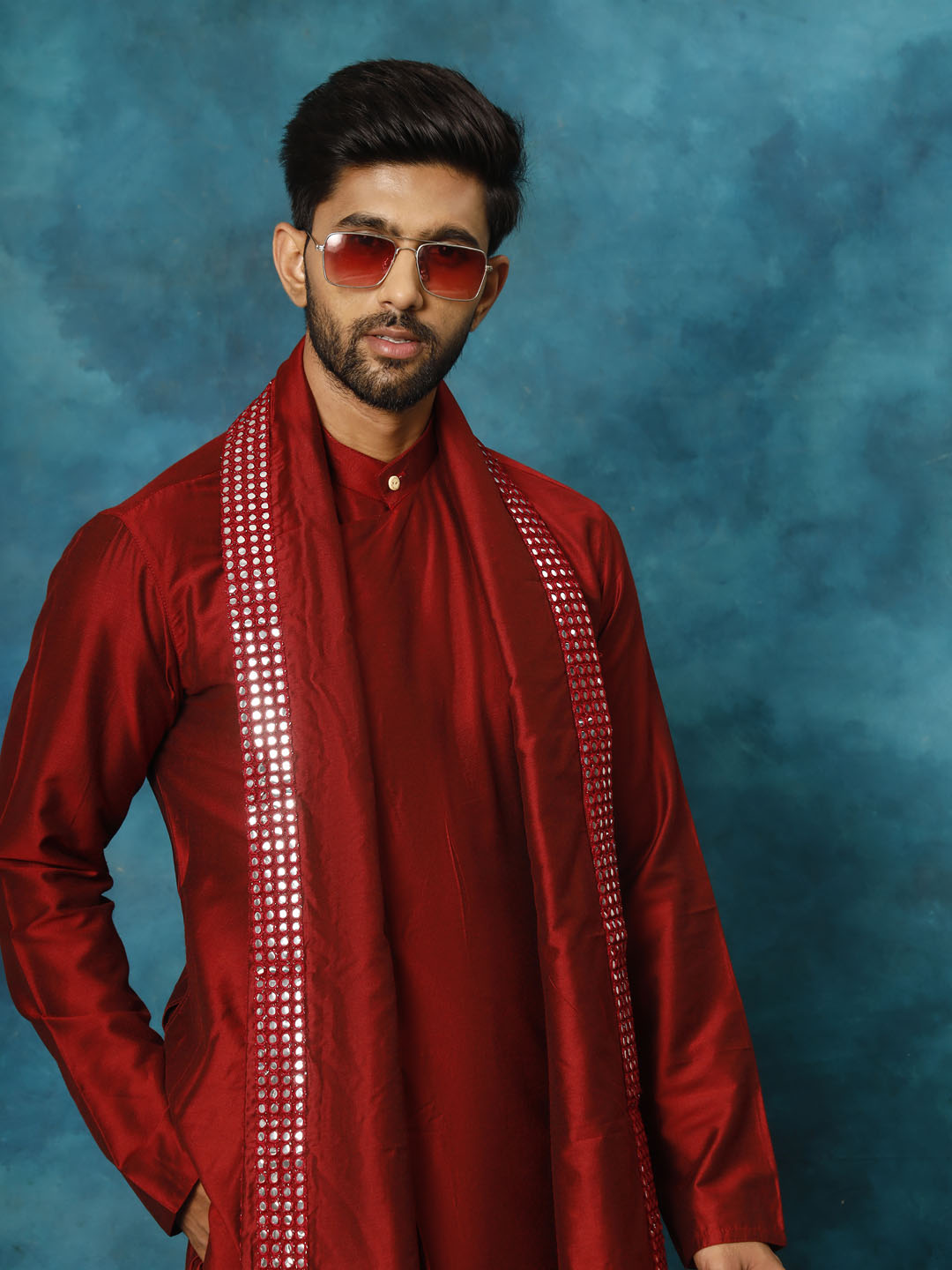 Shrestha by Vastramay Men's Maroon Viscose Blend Kurta, Pyjama & Dupatta Set - Distacart