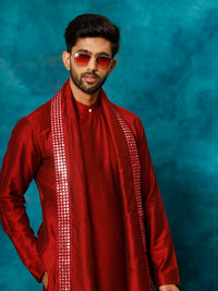 Thumbnail for Shrestha by Vastramay Men's Maroon Viscose Blend Kurta, Pyjama & Dupatta Set - Distacart