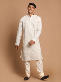 Thumbnail for Shrestha by Vastramay Men's Grey And Cream Georgette Kurta Pyjama Set - Distacart
