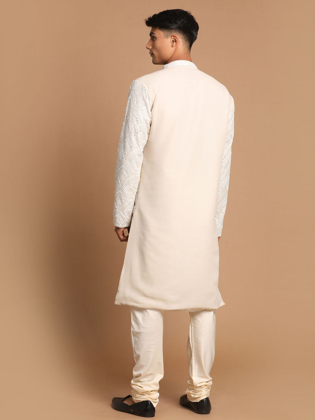 Shrestha by Vastramay Men's Grey And Cream Georgette Kurta Pyjama Set - Distacart