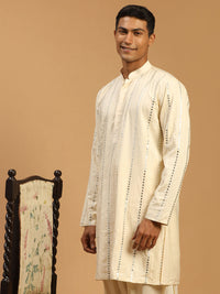 Thumbnail for Shrestha by Vastramay Men's Cream Viscose Kurta - Distacart