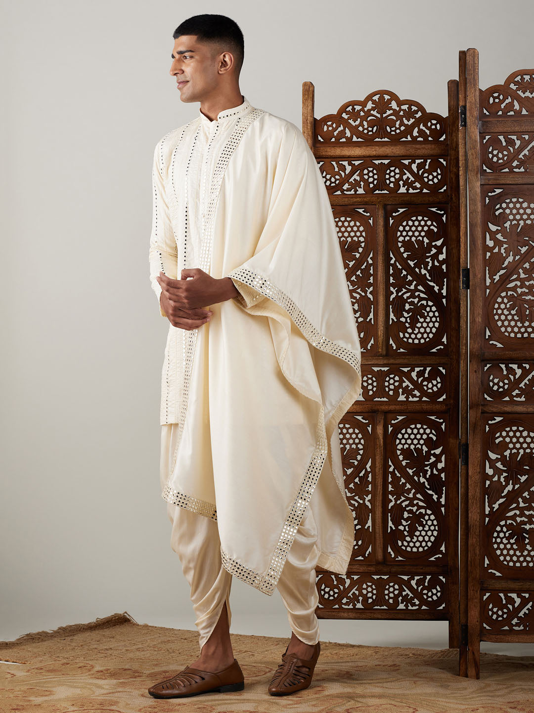 Shrestha by Vastramay Men's Cream Viscose Kurta And Dhoti Set - Distacart