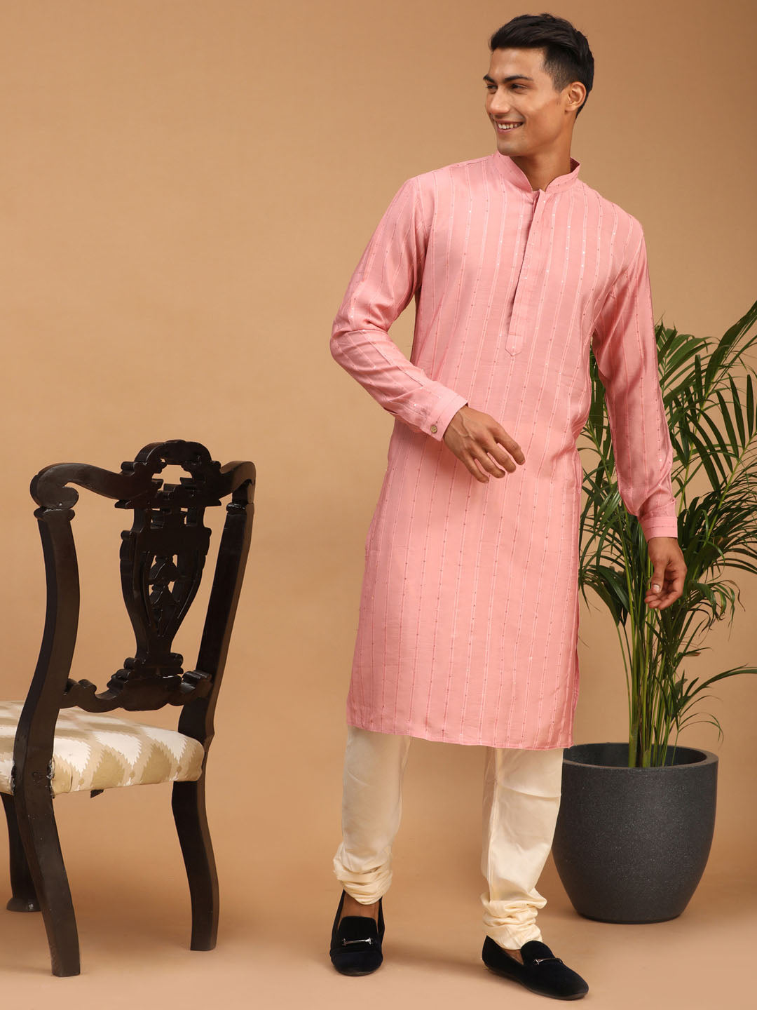Shrestha By Vastramay Men's Purple And Cream Cotton Blend Kurta Pyjama Set - Distacart