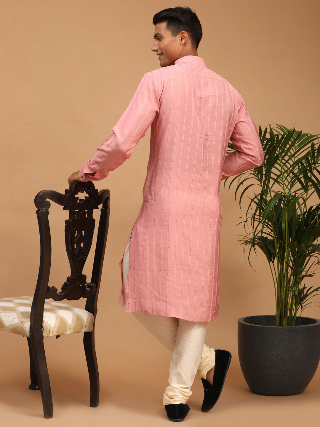 Shrestha By Vastramay Men's Purple And Cream Cotton Blend Kurta Pyjama Set - Distacart