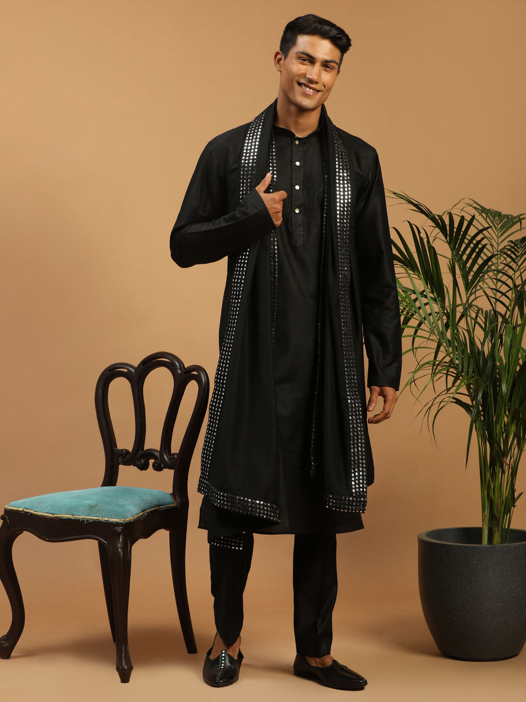 Shrestha By Vastramay Men's Black Viscose Kurta, Pyjama & Dupatta Set - Distacart