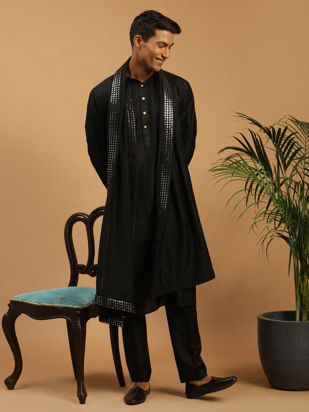 Shrestha By Vastramay Men's Black Viscose Kurta, Pyjama & Dupatta Set - Distacart