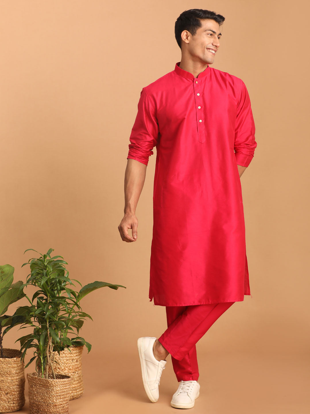 Shrestha by Vastramay Men's Pink Viscose Kurta Pyjama Set - Distacart