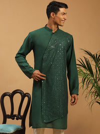 Thumbnail for Vastramay Men's Green Cotton Blend Kurta - Distacart
