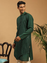 Thumbnail for Vastramay Men's Green Cotton Blend Kurta - Distacart