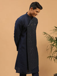 Thumbnail for Vastramay Men's Navy Blue Cotton Blend Kurta - Distacart