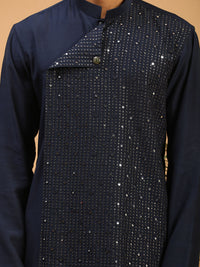 Thumbnail for Vastramay Men's Navy Blue Cotton Blend Kurta - Distacart
