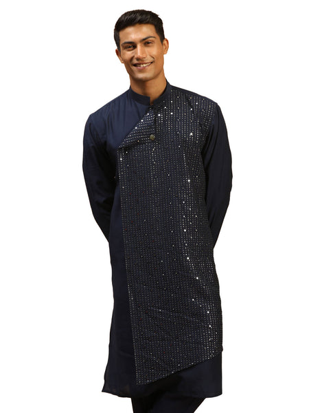 Vastramay Men's Navy Blue Cotton Blend Kurta - Distacart