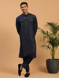 Thumbnail for Vastramay Men's Navy Blue Cotton Blend Kurta & Pyjama - Distacart