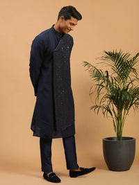 Thumbnail for Vastramay Men's Navy Blue Cotton Blend Kurta & Pyjama - Distacart