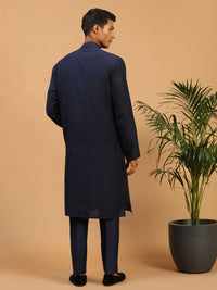 Thumbnail for Vastramay Men's Navy Blue Cotton Blend Kurta & Pyjama - Distacart