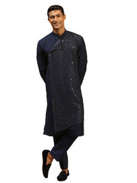 Thumbnail for Vastramay Men's Navy Blue Cotton Blend Kurta & Pyjama - Distacart