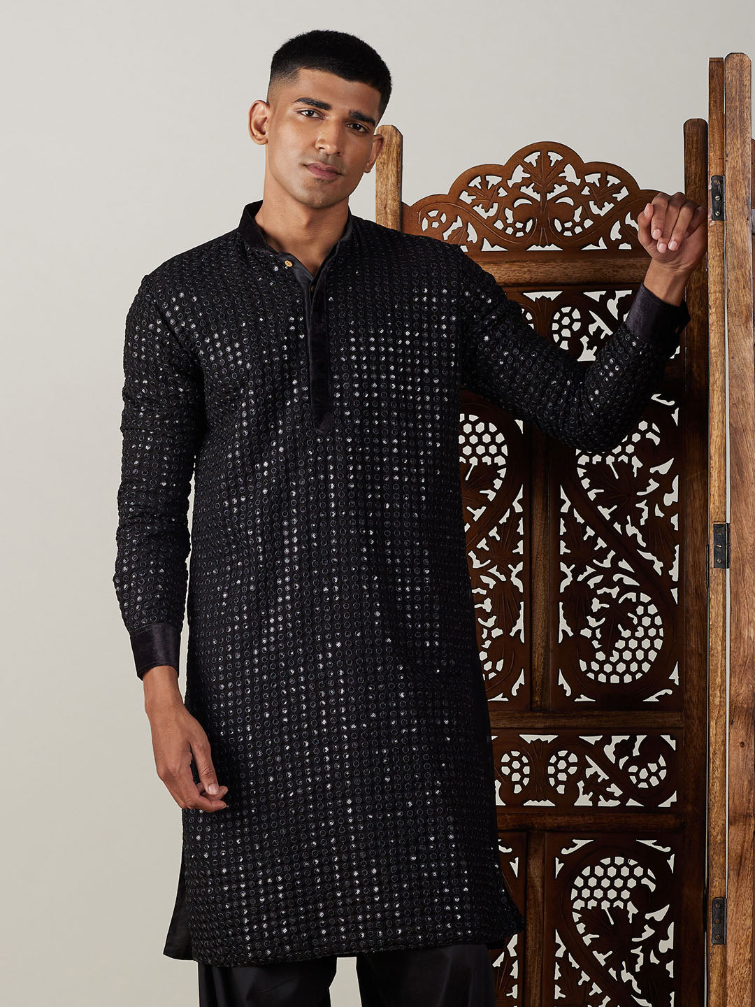 Shrestha by Vastramay Men's Black Georgette Kurta - Distacart