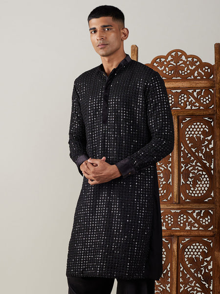 Shrestha by Vastramay Men's Black Georgette Kurta - Distacart