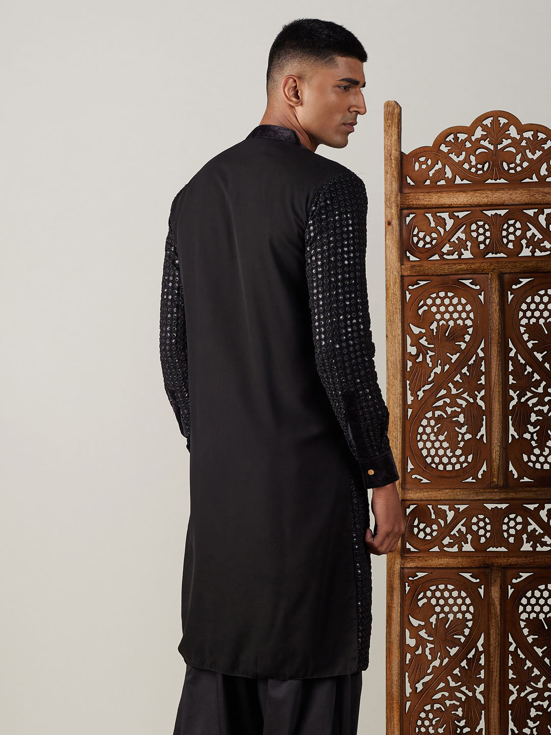 Shrestha by Vastramay Men's Black Georgette Kurta - Distacart