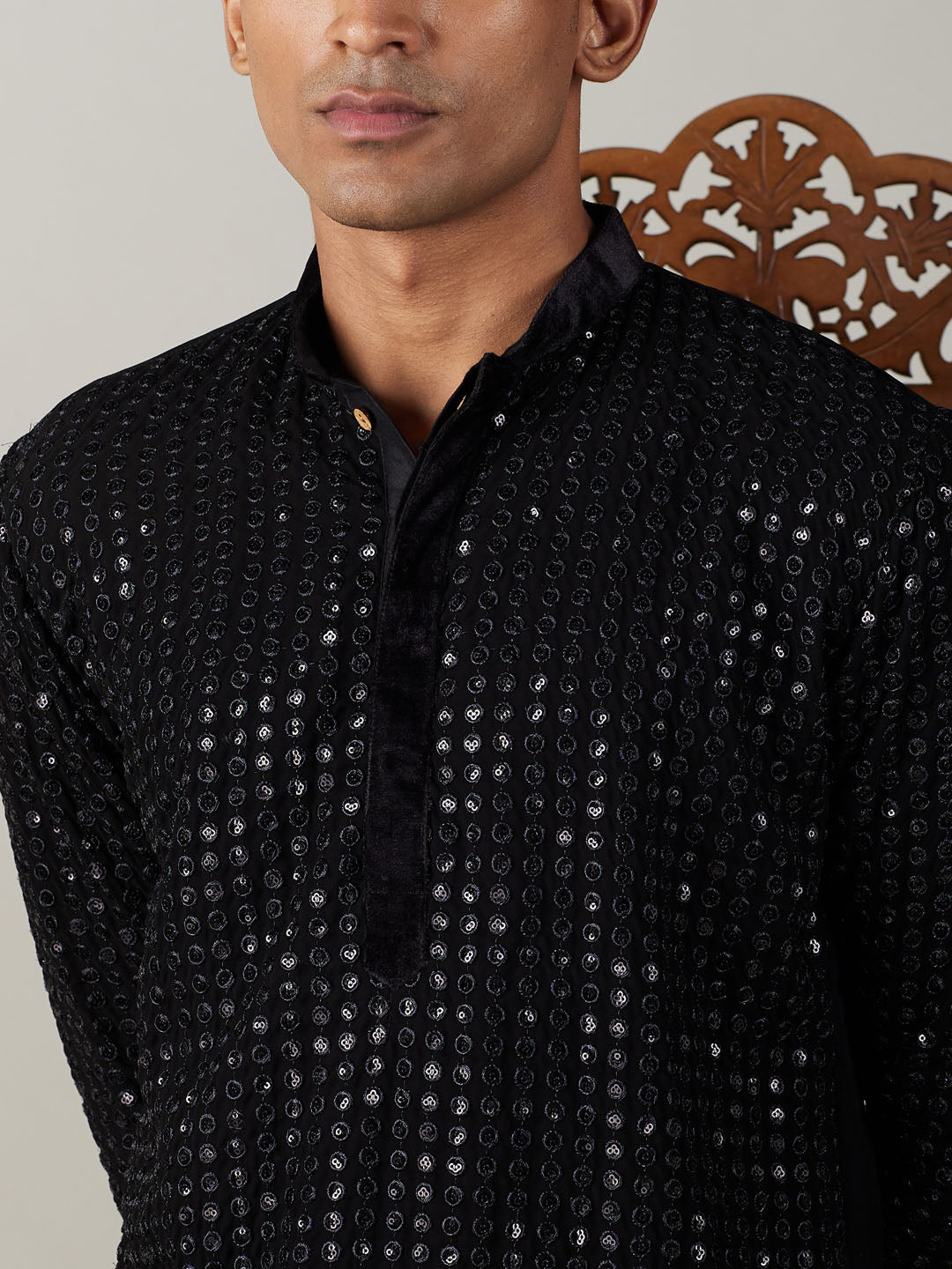 Shrestha by Vastramay Men's Black Georgette Kurta - Distacart