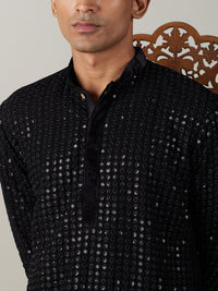 Thumbnail for Shrestha by Vastramay Men's Black Georgette Kurta - Distacart