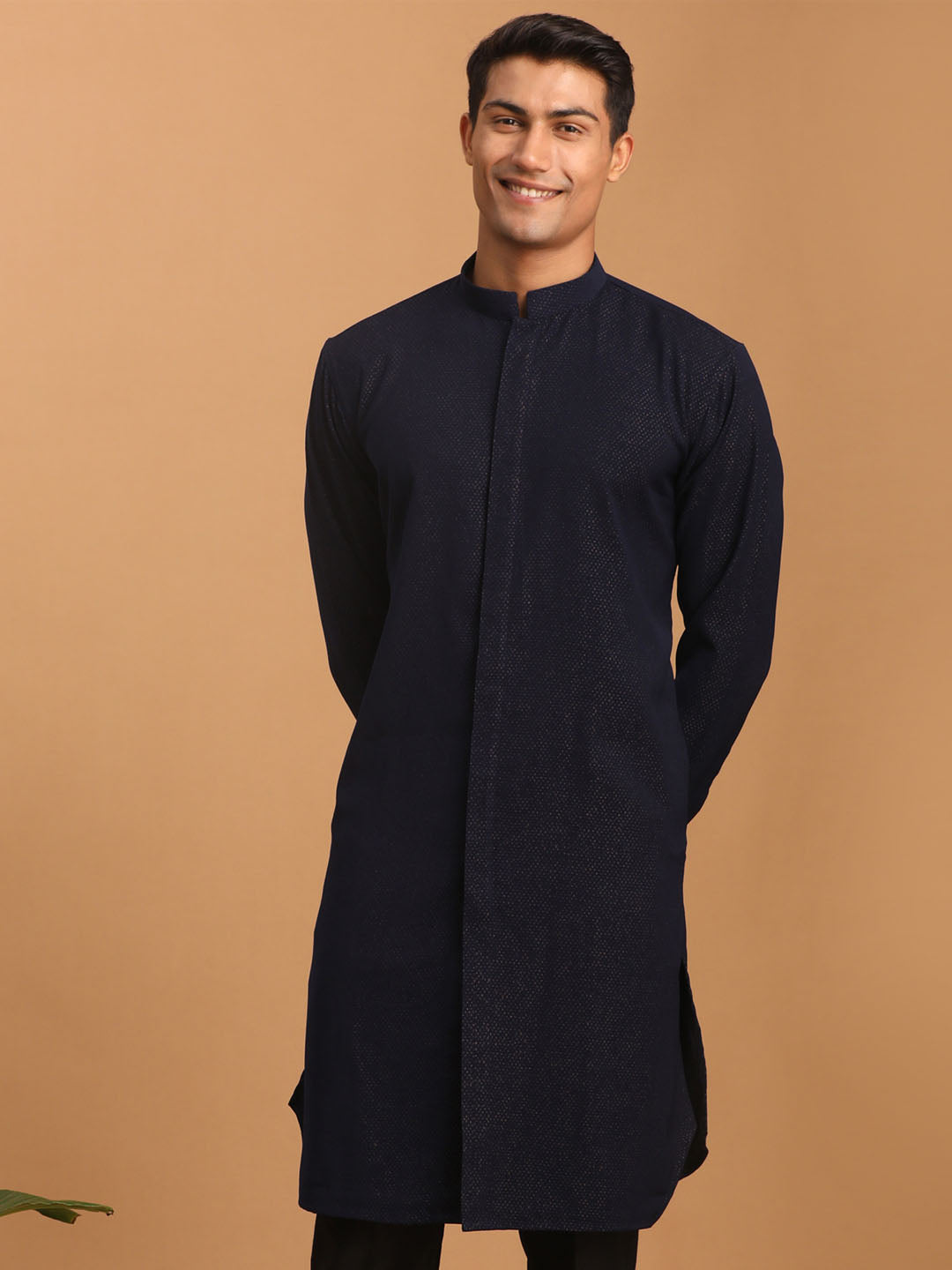 Shrestha by Vastramay Men's Navy Blue Cotton Blend Kurta - Distacart