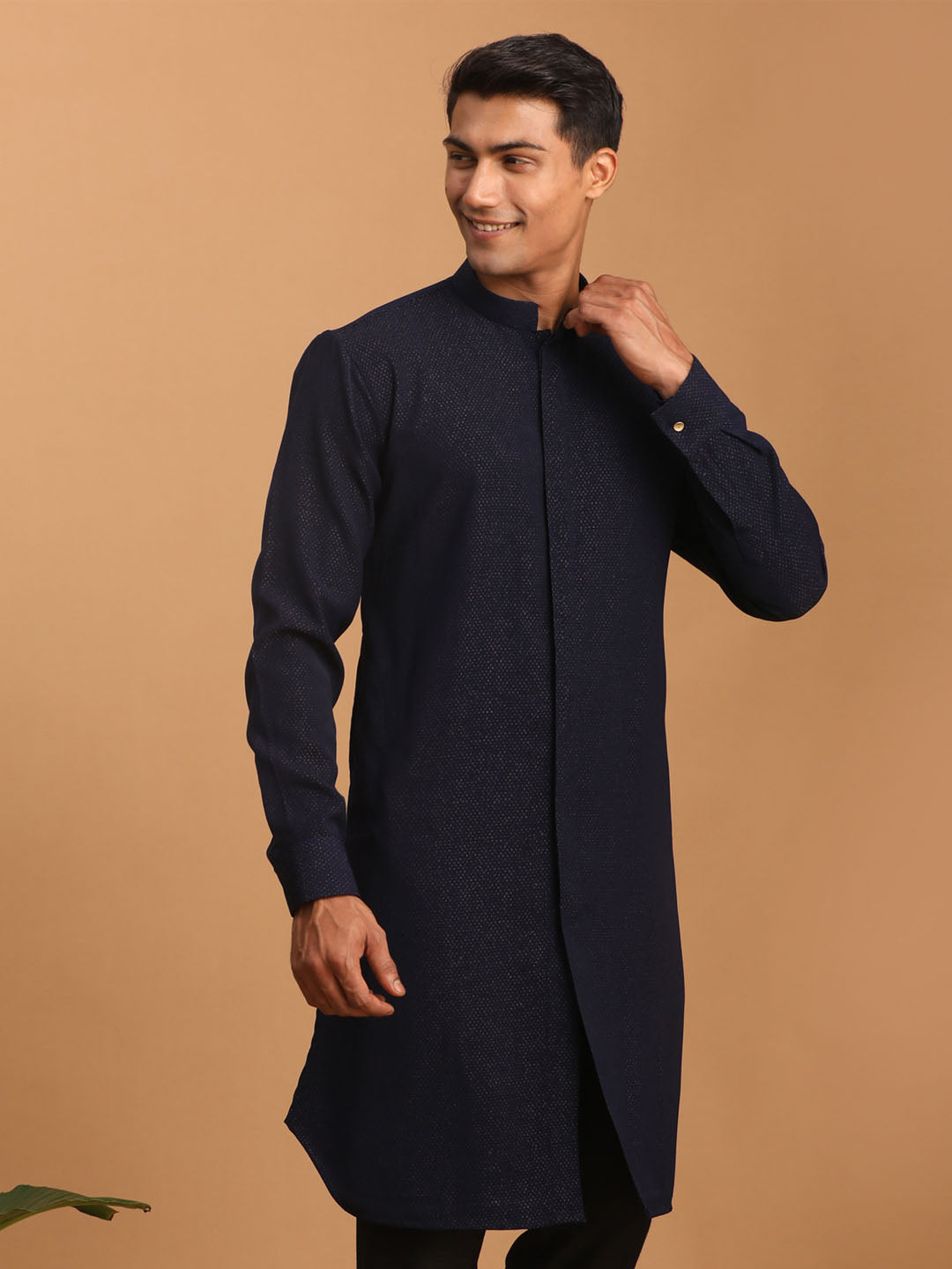 Shrestha by Vastramay Men's Navy Blue Cotton Blend Kurta - Distacart