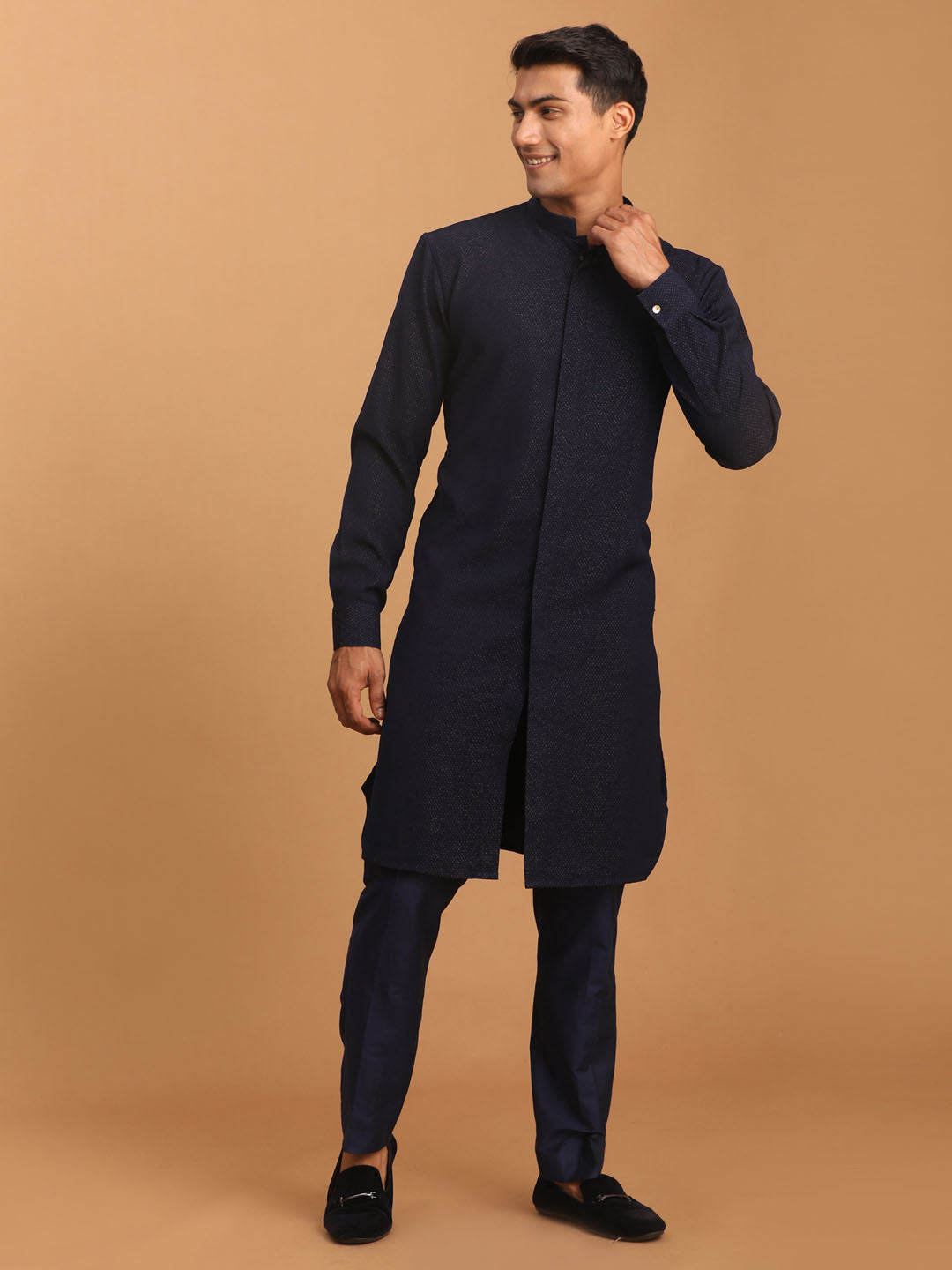 Shrestha by Vastramay Men's Navy Blue Cotton Blend Kurta Pyjama Set - Distacart