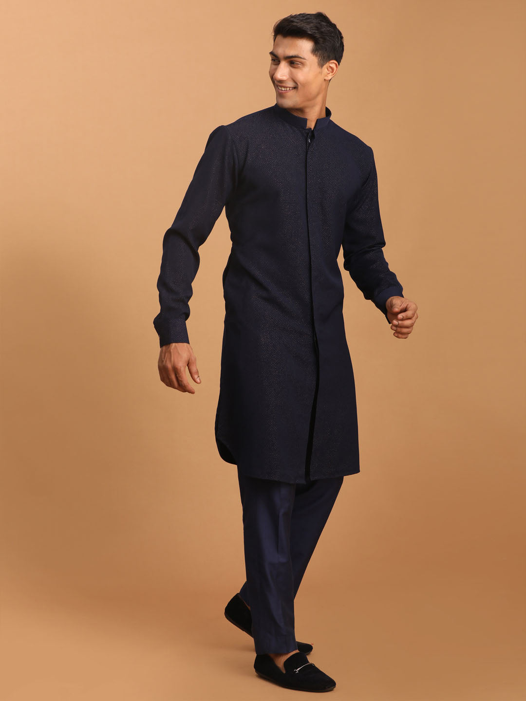 Shrestha by Vastramay Men's Navy Blue Cotton Blend Kurta Pyjama Set - Distacart