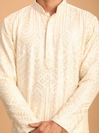 Thumbnail for Shrestha by Vastramay Men's Cream Cotton Blend Kurta - Distacart
