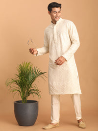 Thumbnail for Shrestha by Vastramay Men's Cream Cotton Blend Kurta Pyjama Set - Distacart