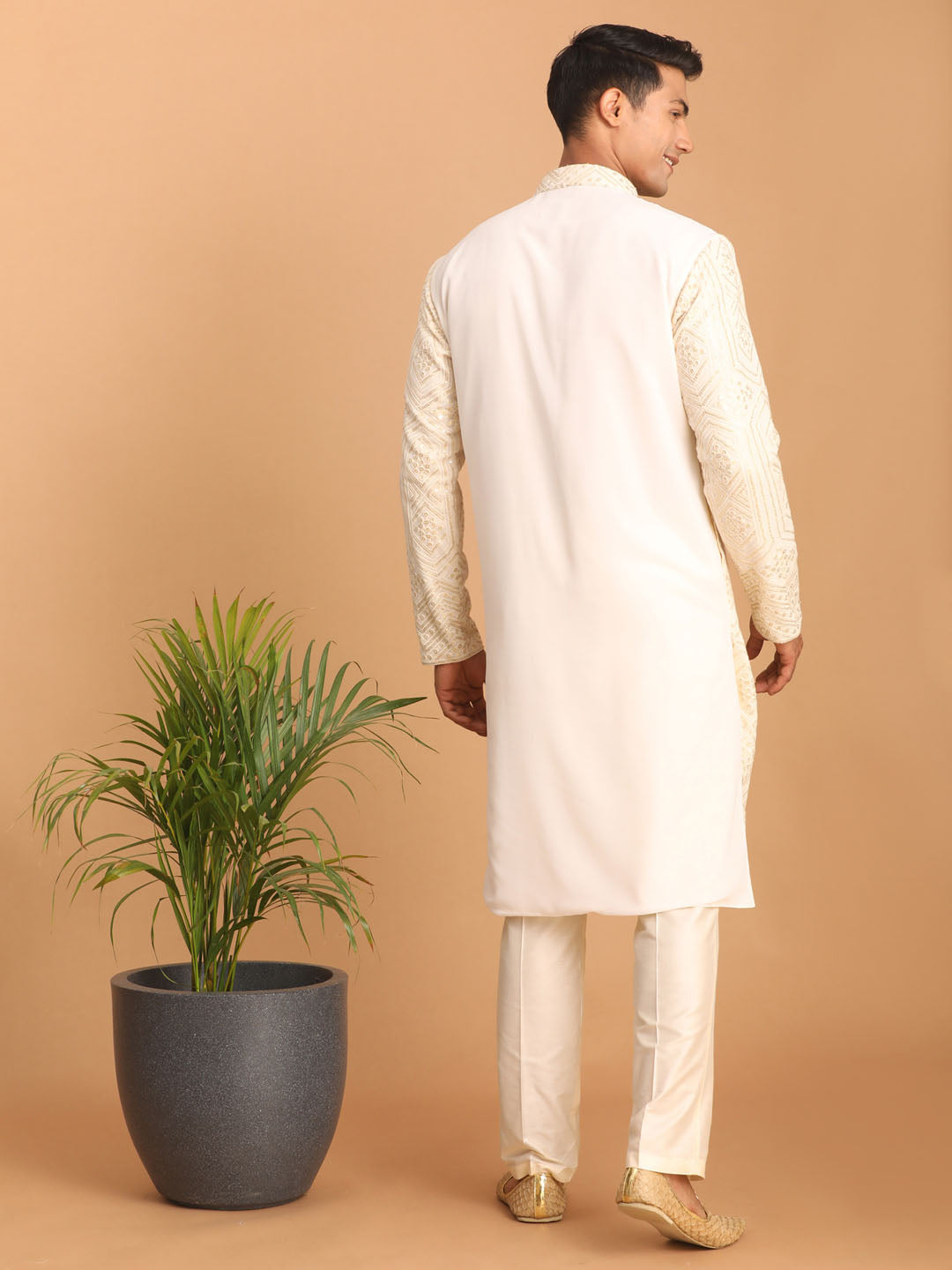 Shrestha by Vastramay Men's Cream Cotton Blend Kurta Pyjama Set - Distacart