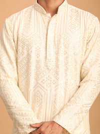 Thumbnail for Shrestha by Vastramay Men's Cream Cotton Blend Kurta Pyjama Set - Distacart