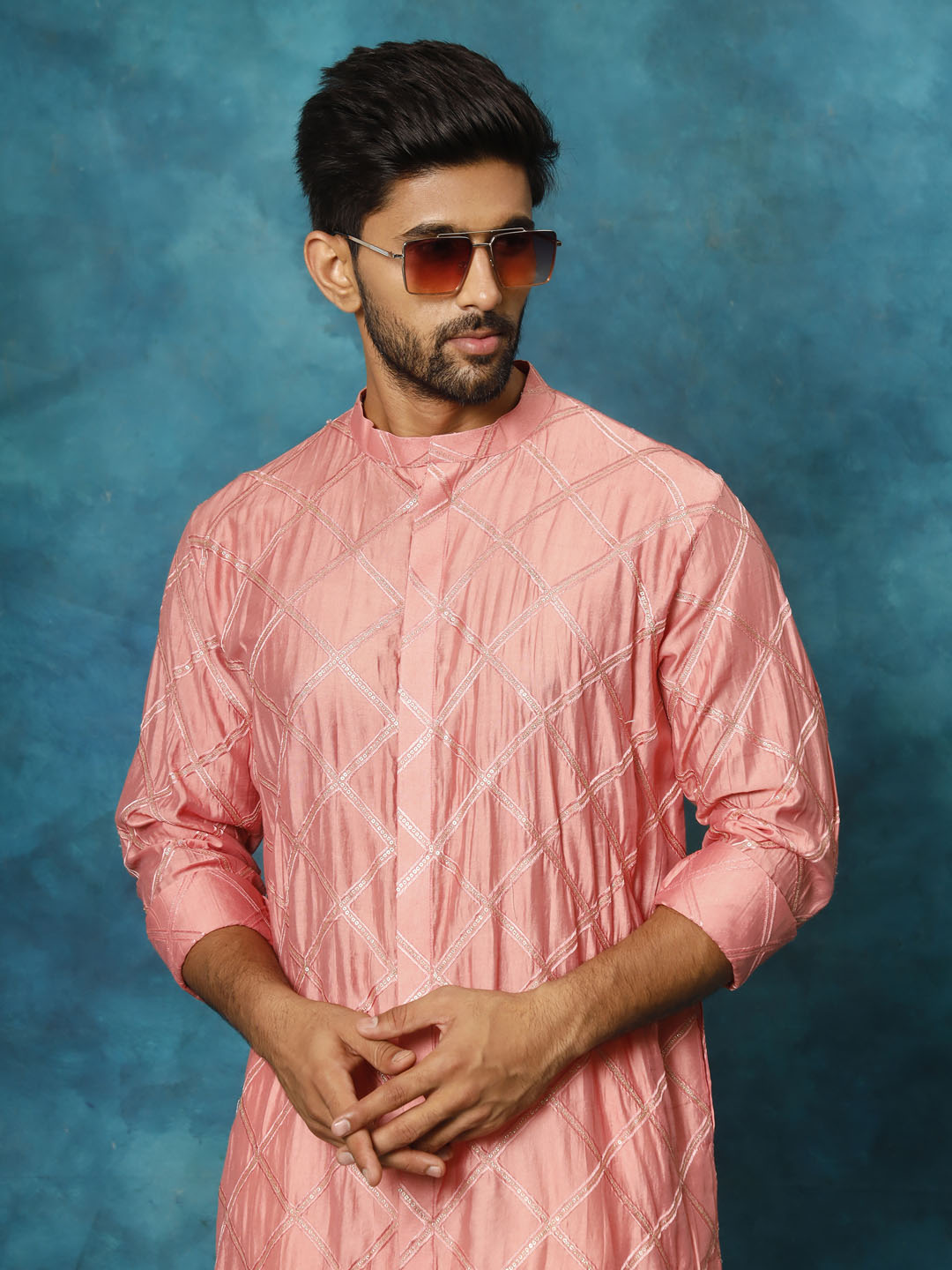 Shrestha by Vastramay Men's Onion Pink Viscose Kurta Pyjama Set - Distacart