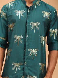 Thumbnail for Vastramay Men's Green Viscose Ethnic Shirt - Distacart