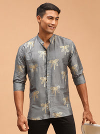 Thumbnail for Vastramay Men's Grey Viscose Ethnic Shirt - Distacart
