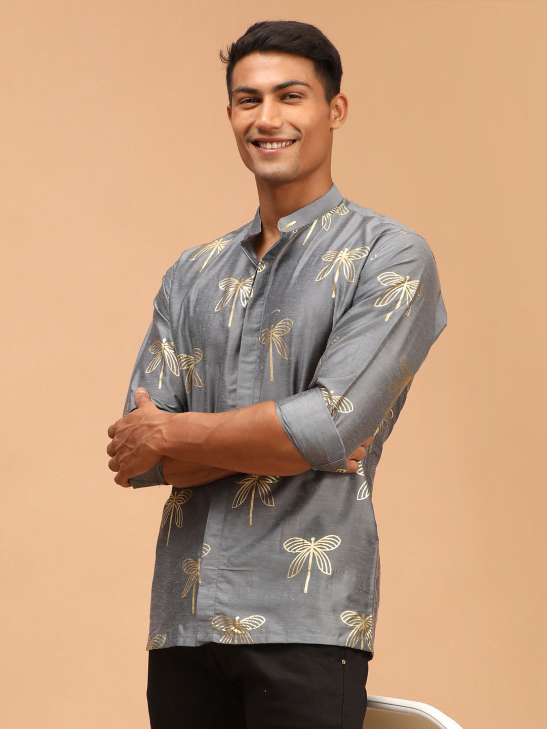 Vastramay Men's Grey Viscose Ethnic Shirt - Distacart